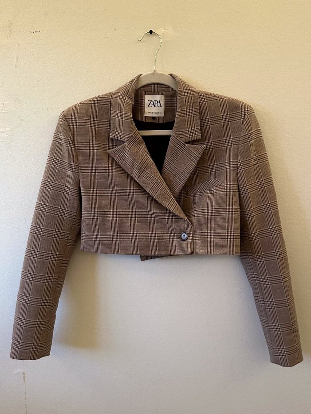 ZARA Cropped Plaid Blazer - Size Small